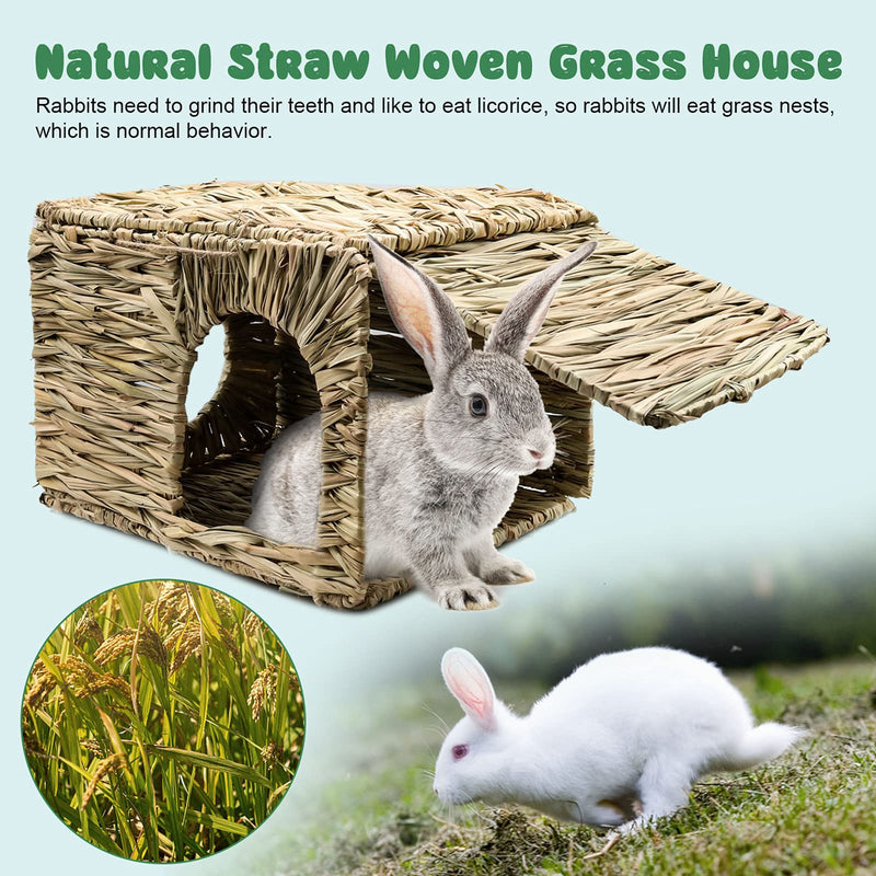 HYLYUN Extra Large Grass House for Rabbits - Hand Crafted Natural Grass Hideaway Foldable Bed Hut with Openings Playhouse for Bunny Guinea Pig Chinchilla Ferret for Play and Sleep - PawsPlanet Australia