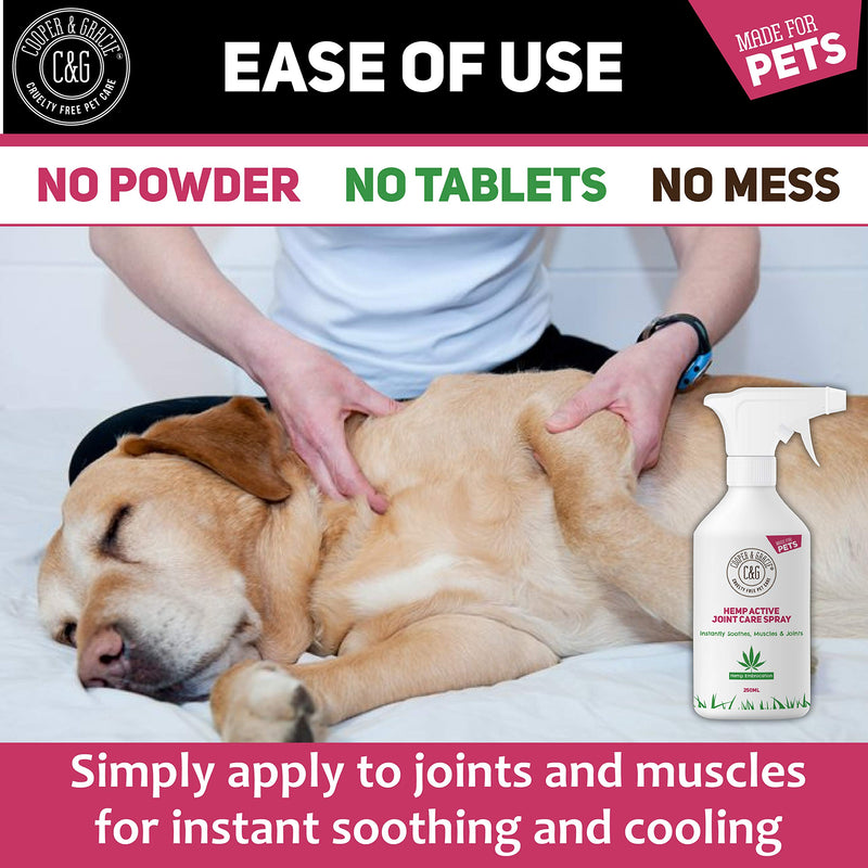 C&G Pets | HEMP ACTIVE JOINT CARE SPRAY 250ML | INSTANT SOOTHES MUSCLE & JOINT | QUICK ABSORB | 100% CRUELTY FREE VET RECOMMENDED | BEST FOR DOGS AND HORSES | AMAZING ESSENTIAL OIL EMBROCATION - PawsPlanet Australia