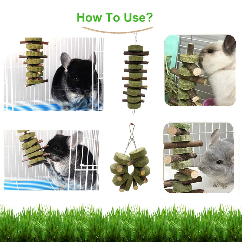 ROZJOVU Rabbit Guinea Pig Bunny Chew Toys for Teeth Grinding, Cage Hanging Toy, Organic Pet Treats for Bunny,Chinchillas, Hamsters(Sweet Bamboo+Apple Sticks+Alfalfa Cakes+Timothy Hay) - PawsPlanet Australia