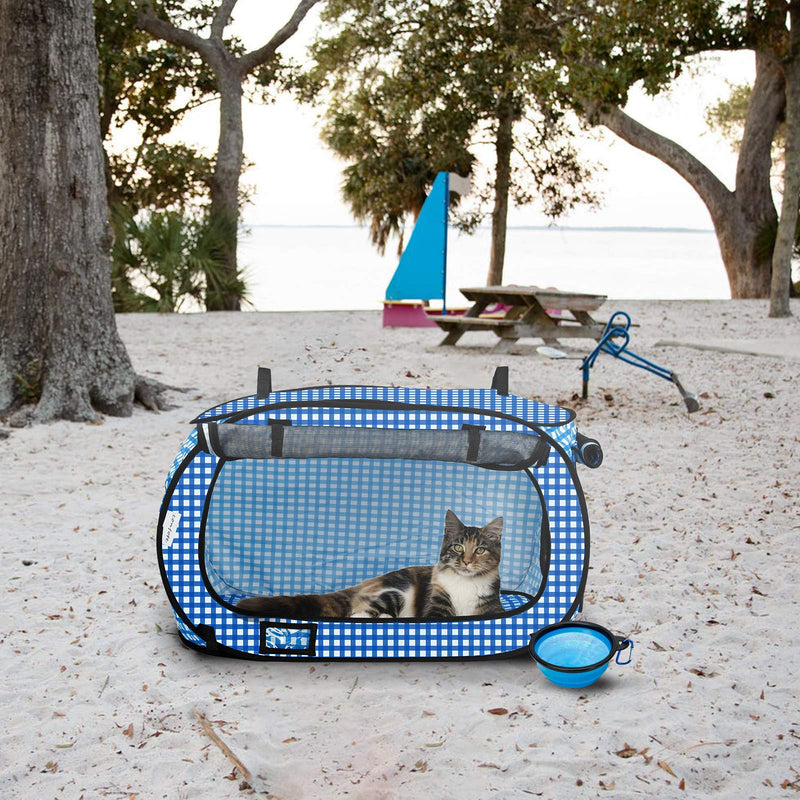 [Australia] - confote Indoor Outdoor Crate Pets, Collapsible Portable Cat Cage Kennel Large Blue 24"x16"x15" Portable Kennel Carrier and Feeding Kit Collection 