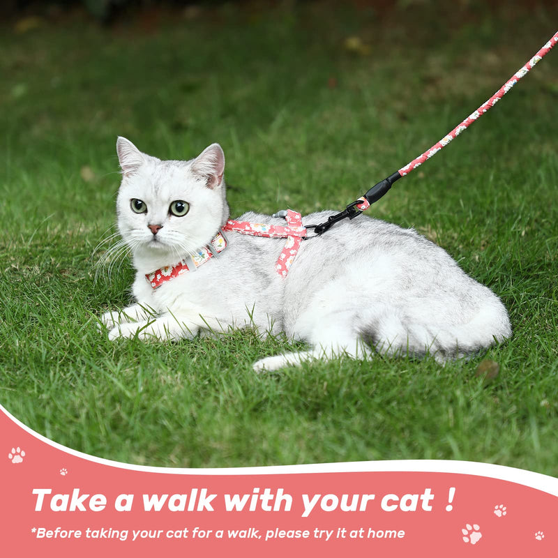 PETTOM floral pattern cat harness with leash cat leash with harness for cats with round lanyard escape-proof adjustable chest strap suitable for small and medium cats M pink - PawsPlanet Australia