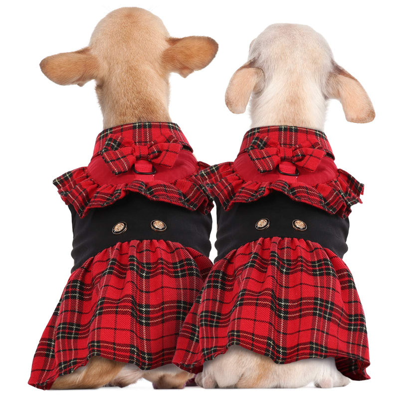 Kuoser Dog Classic Red Plaid Dress for Small Medium Dogs, Puppy Bowknot Tutu Dress with D-ring Buckle, Cute Pet Vest Dog Princess Skirt for Wedding Holiday Party Photography XXS---Chest Girth: 11-13.8" - PawsPlanet Australia