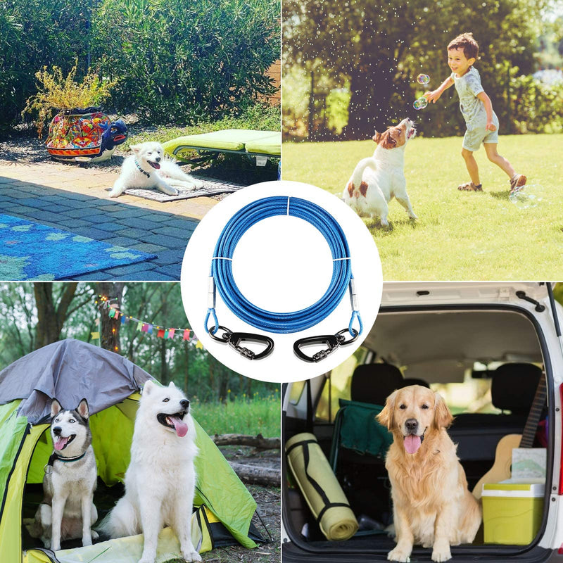 Dog Tie Out Cable with 360° Swivel Lockable Hooks and PVC Coating, 10ft 15ft 20ft 25ft 40ft Reflective Dog Lead Line, Galvanized Steel Wire Rope for Small to Medium Pets Up to 60, 120, 250 lbs 10ft-3.3mm Blue - PawsPlanet Australia