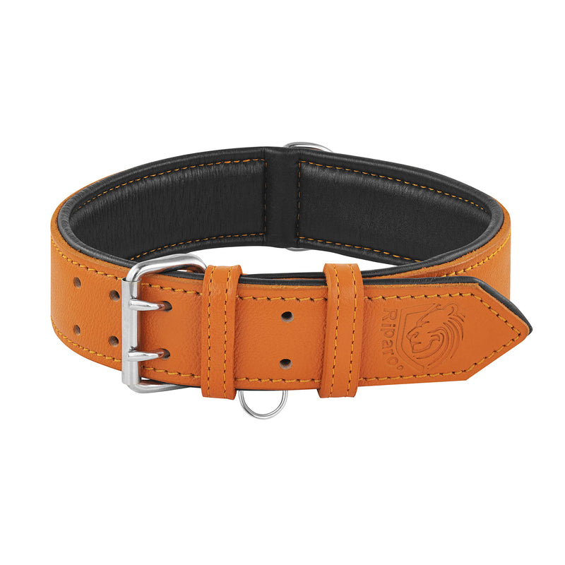Riparo Genuine Leather Adjustable K-9 Dog Collar with Additional Reinforcement (XXL: 5CM Wide for 60.9CM - 73.7CM Neck, Orange) XXL - PawsPlanet Australia