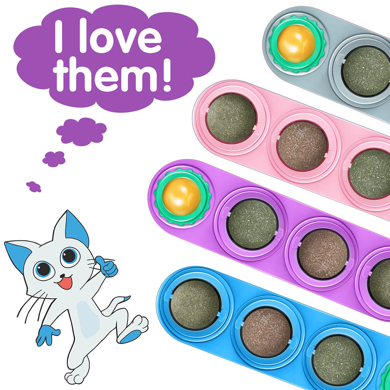 4 Pieces Catnip Ball Cat Toys Rotatable Self-Adhesive Catnip Safe Healthy Toys Cat Snacks Candy Cat Mint Balls for Kittens Molar Teeth Cleaning Dental Playing - PawsPlanet Australia