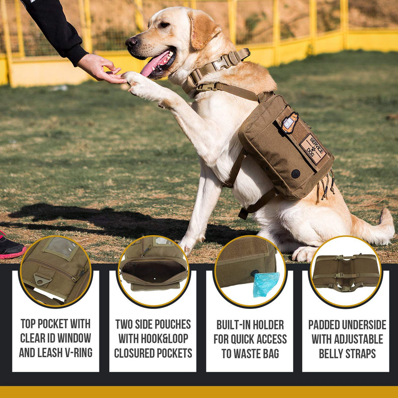 OneTigris Dog Saddlebag Tactical Dog Pack for Dog with 20"-26" Neck Girth and 34"-42" Chest Girth Large Coyote Brown - PawsPlanet Australia