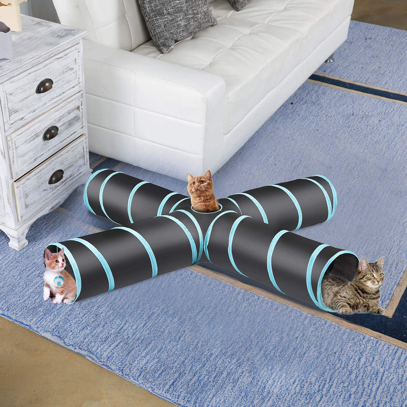 CO-Z 4 Way Collapsible Cat Tunnel, Roomy and Tear Resistant Crinkle Cat Toy Tube with Cat Teaser, Storage Bag and Dangling Toys, for Cat, Puppy, Kitty, Kitten, Rabbit, Dogs, Indoor Outdoor Use - PawsPlanet Australia