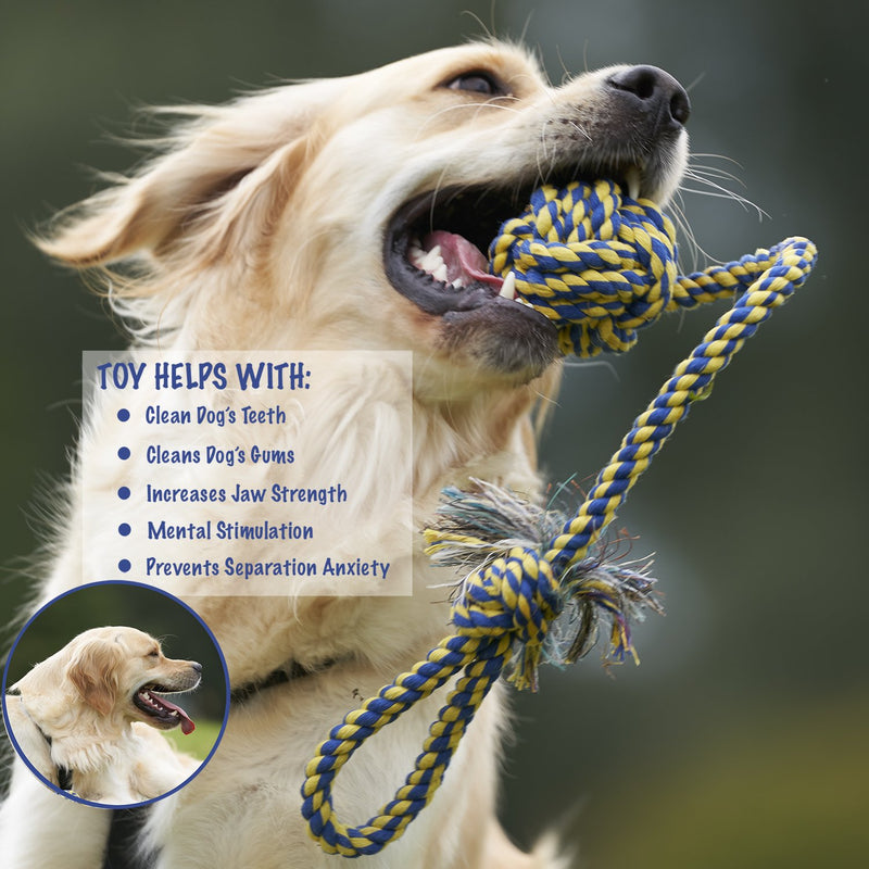 Rope Dog Toys 5 Pc. Set – Heavy-Duty, Washable Dog Toy Pack for Stimulation, Behavioural Training – With Fetch Rope, Knotted Rope, Dog Ball, Bone, & Figure 8 – Indoor/Outdoor Puppy Toys - PawsPlanet Australia