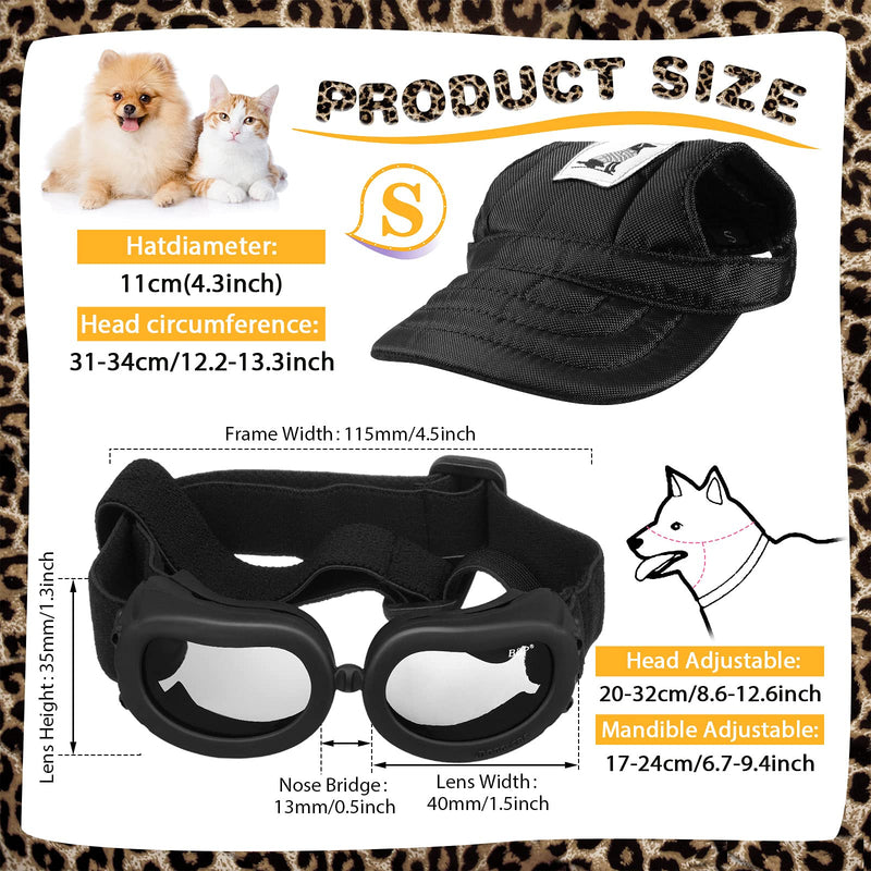 2 Pack Baseball Pet Cap 4.3 Inch Diameter Dog Hat Visor Sunbonnet Outfit with Ear Holes and Adjustable Chin Strap Dog Goggles Dog Eyewear with Adjustable Strap for Puppy Doggy (Black,Leopard Print) Black Leopard Print - PawsPlanet Australia