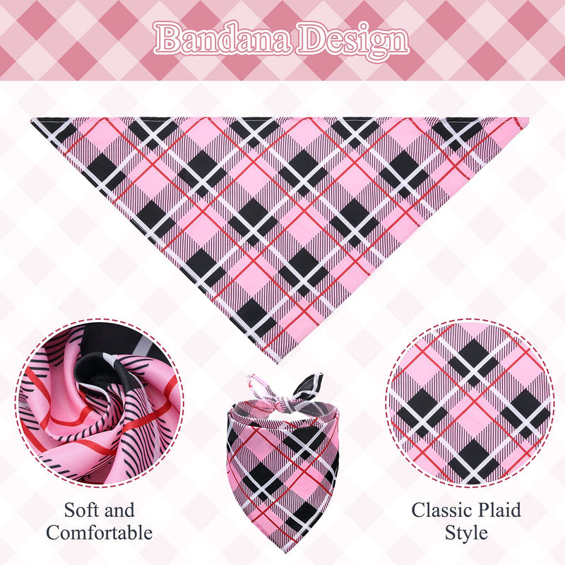 Bandana & Face Mask & Scrunchie Set for Pet and Owner - Classic Plaid Fashionable Breathable Soft Set for Small Medium Large Dogs and Owners Pink - PawsPlanet Australia