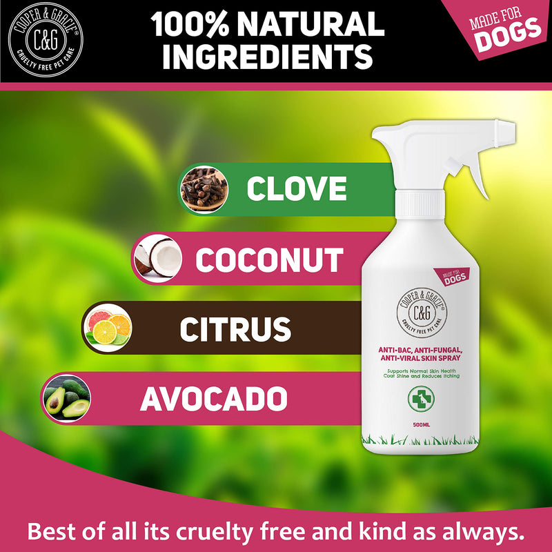 Cooper And Gracie C&G Cruelty free Pet Care Antibacterial Anti Fungal Itchy Dog Spray | Dogs Allergy Itch Relief | Animal Skin Itch 500ML 500 ml (Pack of 1) - PawsPlanet Australia