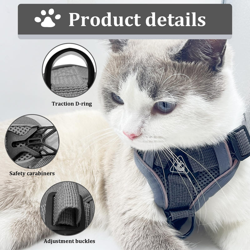 FINEASY Cat Harness with Leash, Escape-Proof and Cat Collar, Adjustable Cat Leash with Harness, Harness Set, Cat Harness, Soft Harness for Cats, Kittens, Dogs, Chest Harness (Grey, S) Grey - PawsPlanet Australia