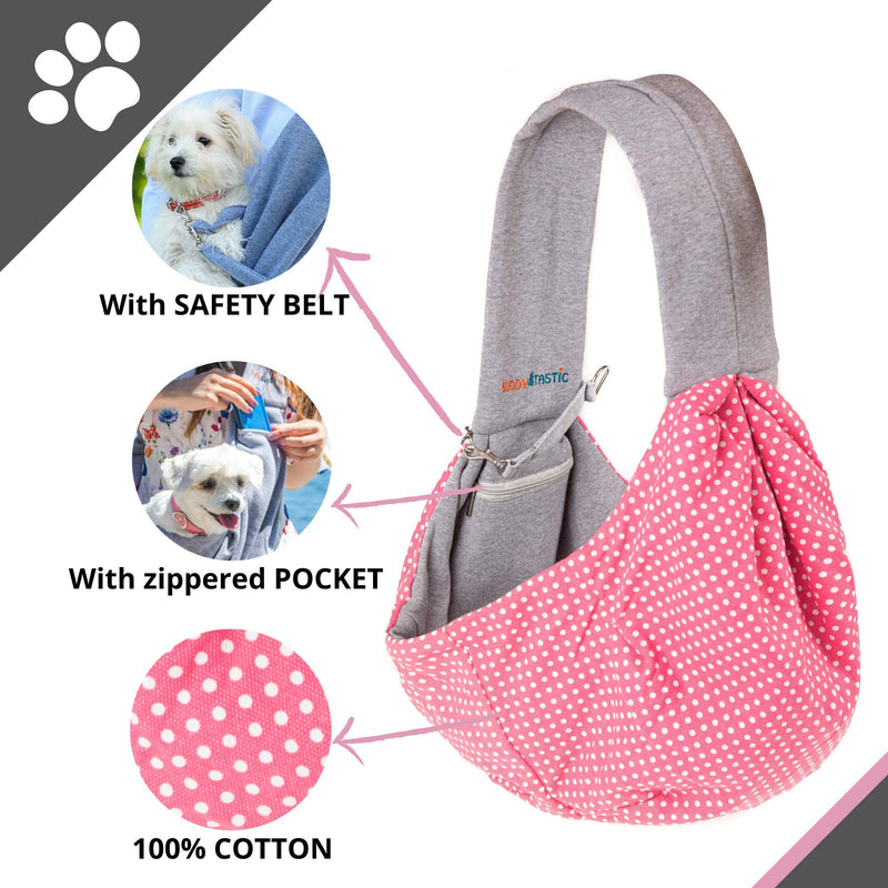 [Australia] - BUDDY TASTIC Pet Sling Carrier - Reversible and Hands-Free Dog Bag with Adjustable Strap and Pocket - Soft Puppy Sling for Pets up to 13 lbs Grey/Pink 