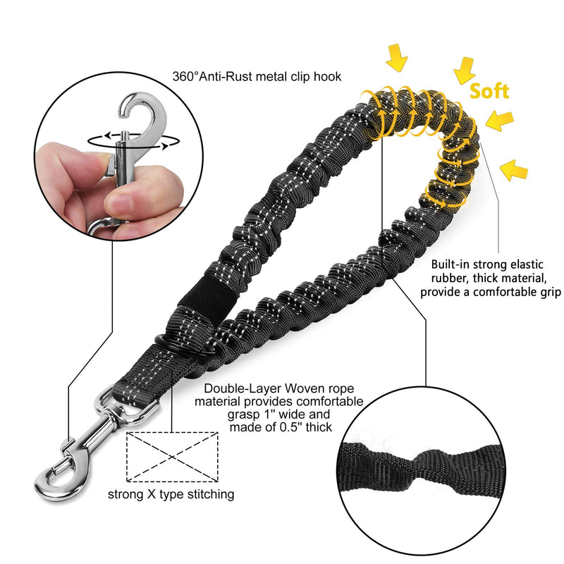 [Australia] - PAWDAY Multifunction Dog Leash Dog Shock Absorber Extension Leash Bungee Attachment, Strong Leash with Highly Reflective Threads, Prevent Injury on Arm or Save Dogs from Getting Hurt S Black 