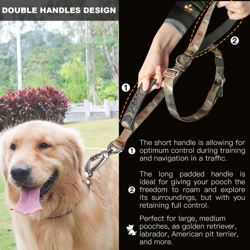 Tactical Dog Leash, Camo Dog Leashes for Medium Large Dogs with Car Seat Belt, 4-5.5 FT Strong Bungee Dog Leash, 4-in-1 Multifunctional Heavy-Duty Dog Leash with Safety Seatbelt - PawsPlanet Australia