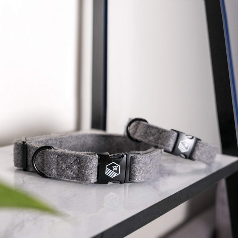 One Sweet Pup Dog Collar | BLACK EDITION | Adjustable by 20cm | Quick-release buckle | Modern design | Suitable for puppy, small, medium & large dogs | Pattern: Grey Wool | Size: Little [25-40cm] Little [25-40cm] - PawsPlanet Australia