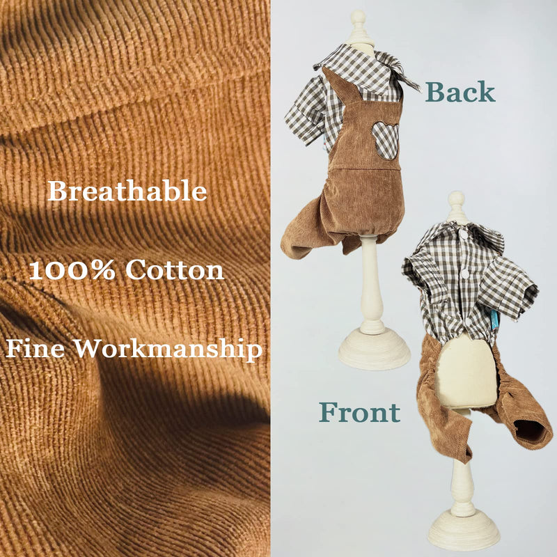 SGQCAR Dog Jumpsuit Plaid Pet Shirts Clothes Happy Dog Overalls Puppy Outfits for Small Medium Dogs Cats Brown X-Small - PawsPlanet Australia