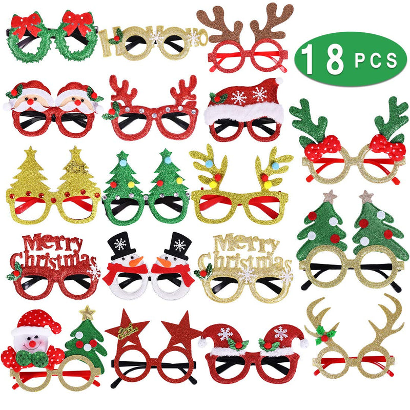 Max Fun 18Pcs Christmas Party Glasses Glitter Holiday Glasses Frames with 18 Designs for Christmas Party Favors Holiday Favors(One Size Fits All) - PawsPlanet Australia