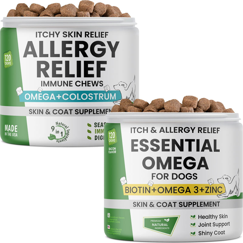 Allergy Relief Dog Chews + Omega 3 for Dogs - for Dry Itchy Skin - Skin & Coat Supplement - PawsPlanet Australia