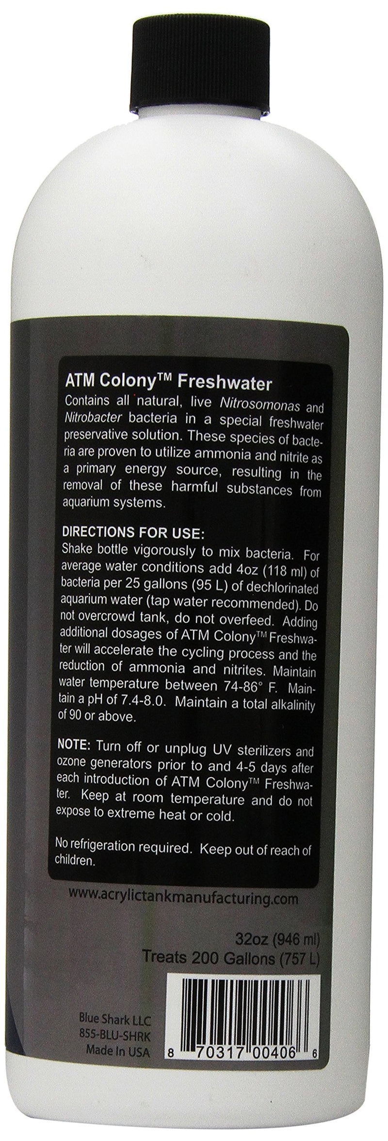 ATM Aquarium Products Colony Freshwater Nitrifying Bacteria 200 gal Tank Cycle 32 oz - PawsPlanet Australia