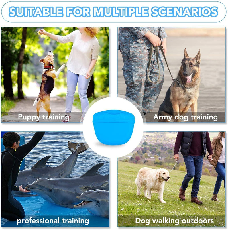 Dog Treat Pouch Silicone Dog Treat Bag Cat Treat Pouch Portable Dog Training Treat Pouch Food Treat Storage Holder for Dog Training Walking Cat Bird Puppy - Blue - PawsPlanet Australia