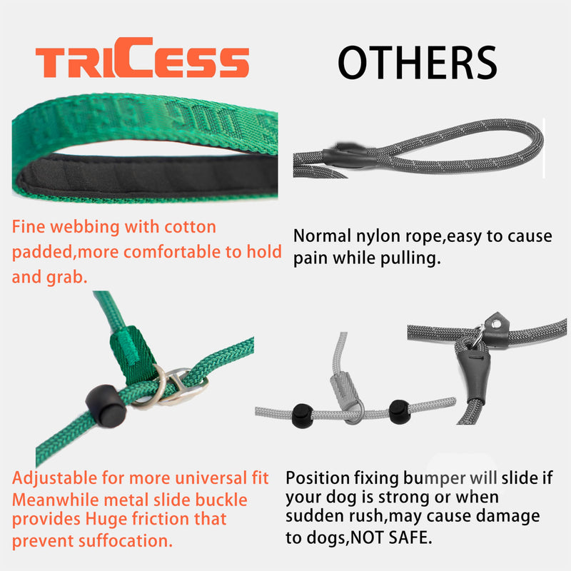 TRICESS Dog Slip Lead Dog Leash,Fine Webbing Training Leash, No Pulling Slip Leash Collar,Heavy Duty&Durable,Padded Handle,Easy-Control for Small,Medium or Large Dogs,5FT (Green, 5FT) Green - PawsPlanet Australia