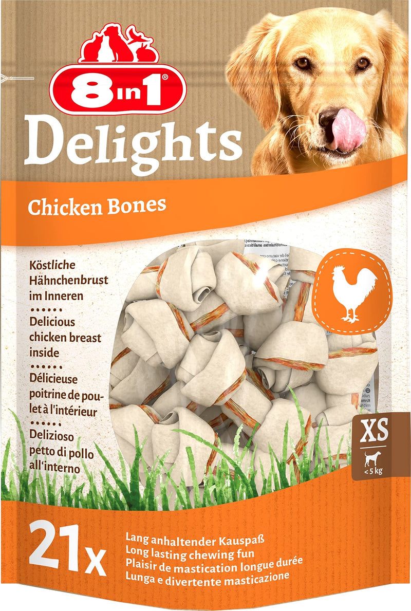 8in1 Delights Chicken Bones XS - healthy chewing bones for mini dogs, high-quality chicken meat wrapped in beef skin, 21 pieces - PawsPlanet Australia