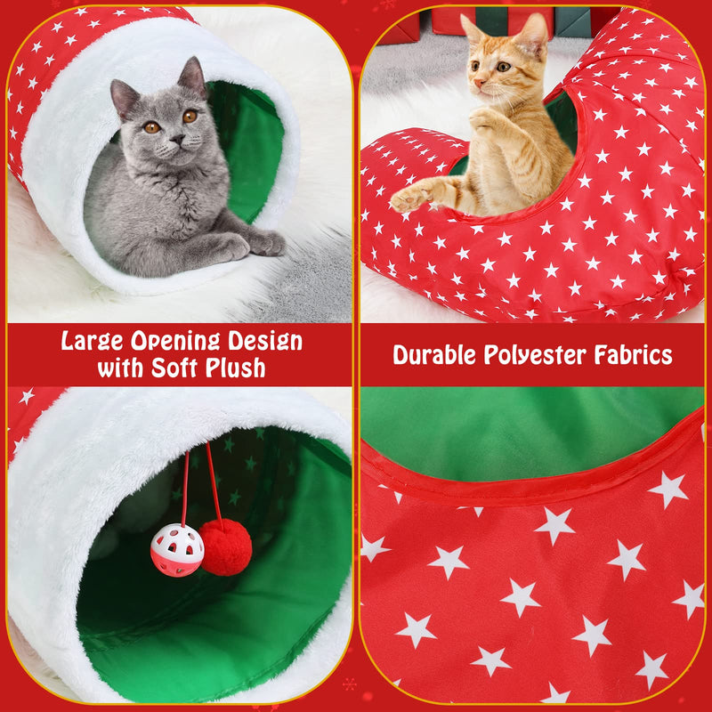 Pawaboo Cat Toy, 2 Way Christmas Stocking Play Tunnel, Christmas Tunnel Toy with Crinkle Paper and Spring Steel Frame, Interactive Toy, Small Animal Tube for Kittens, Red Pentagram - PawsPlanet Australia