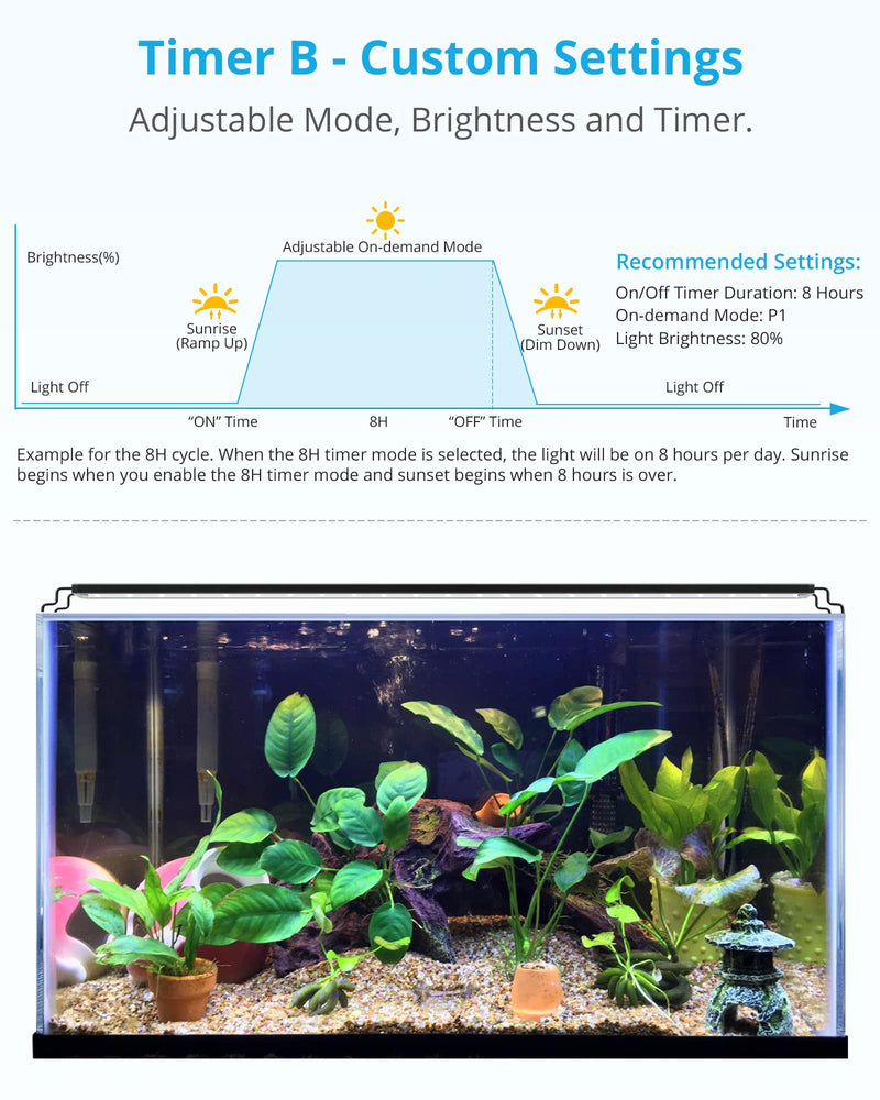 NICREW AquaLux 24/7 LED Aquarium Light, Freshwater Fish Tank Light for Planted Aquariums, 24 Hours Lighting Cycle and Automatic Timer Function, 12-18 Inches, 9 Watts 12 - 18 in - PawsPlanet Australia