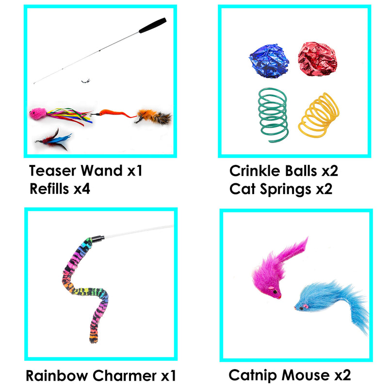 SillyPet Youngever 12 Pieces Cat Toys Teasing Feather Toy, Retractable Wand with Assorted Teaser Refills, Interactive Feather Teaser Wand Toy Bell Kitten Cat Having Fun Exerciser Playing - PawsPlanet Australia