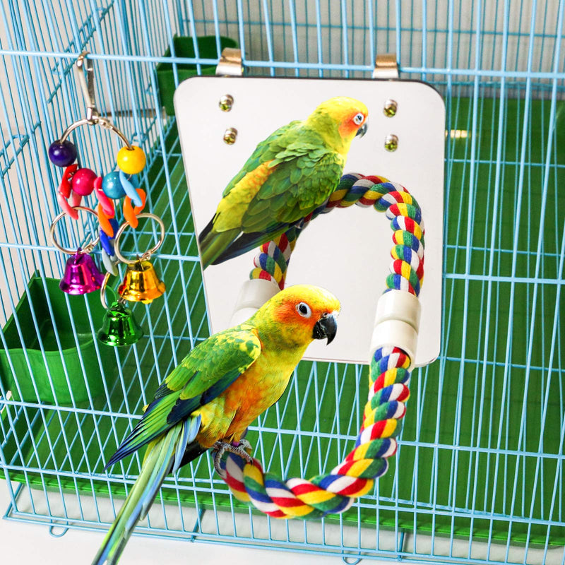 [Australia] - suruikei 7 Inch Bird Mirror with Rope Perch Cockatiel Mirror Parrot Swing Toys Parrot Cage Toys for Parakeet Cockatoo Cockatiel Conure Lovebirds Finch Canaries Set 1 