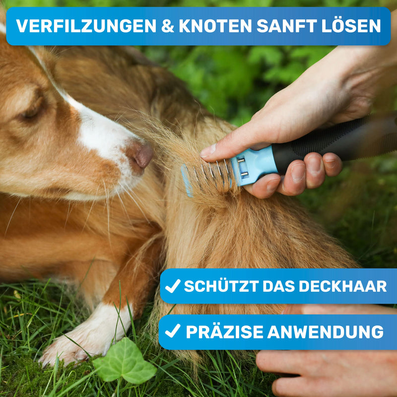 BluePet professional dematting comb for dogs and cats | Detangling hook | Detangling knife | De-matting rake cat | Knot Remover Cat | Detangling comb dog | Removes tangles and knots - PawsPlanet Australia