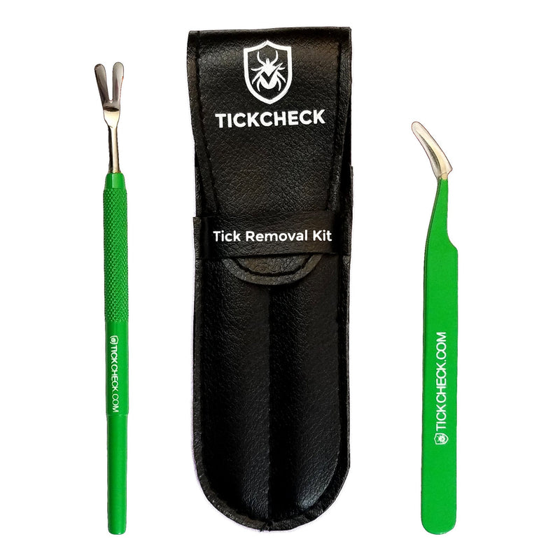 TickCheck Premium Tick Remover Kit (Stainless Steel Tick Remover with Tweezers, Leather Case and Pocket Tick Identification Card) Pack of 1 - PawsPlanet Australia