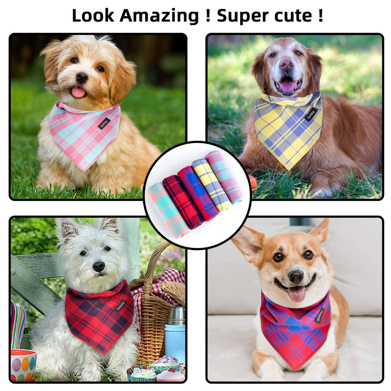 Gofshy Dog Bandanas-5PCS Puppy Bandanas Red Orange Yellow Green Pink Square Plaid Printing Adjustable Dog Bib Scarf Accessories for Small Medium Large Dogs Cats Pets Birthday Gift Bright - PawsPlanet Australia