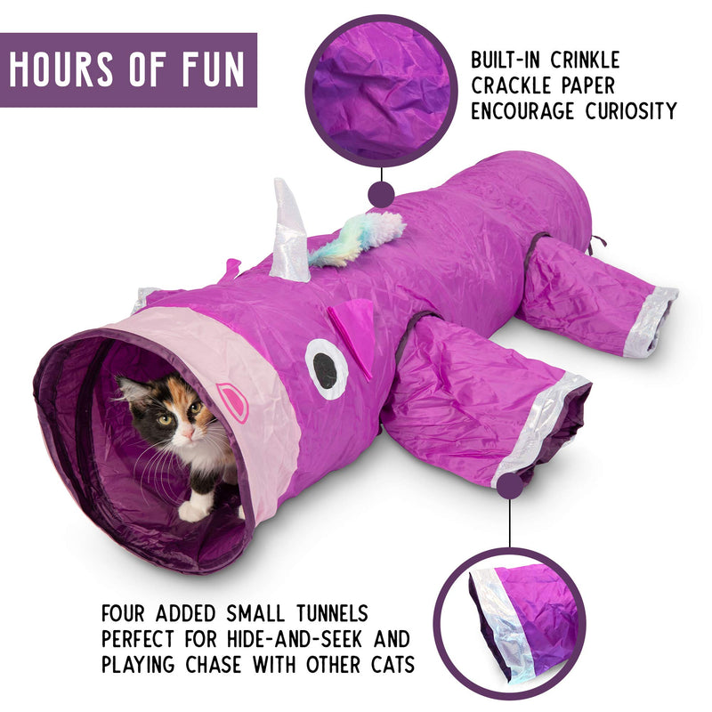 [Australia] - Pet Craft Supply Magic Mewnicorn Multi Cat Tunnel Boredom Relief Toys with Crinkle Feather String for Cats, Rabbits, Kittens, and Dogs for Hiding Hunting and Resting 