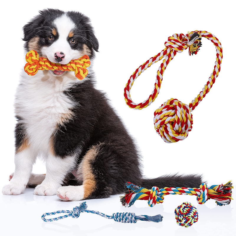 Ruisita 6 Pieces Dogs Ball Knot Training Toy Pet Teeth Training Toys Natural Teeth Cleaning Chew Rope Puppy Boredom Rope Toy for Puppy, Small Dogs Mixed Cotton Rope Pet Toys Set - PawsPlanet Australia