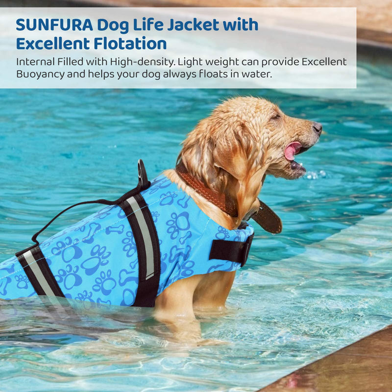 SUNFURA Ripstop Dog Life Jacket, Safety Pet Flotation Life Vest with Reflective Stripes and Rescue Handle, Adjustable Puppy Lifesaver Swimsuit Preserver for Small Medium Large Dogs XX-Small Blue - PawsPlanet Australia