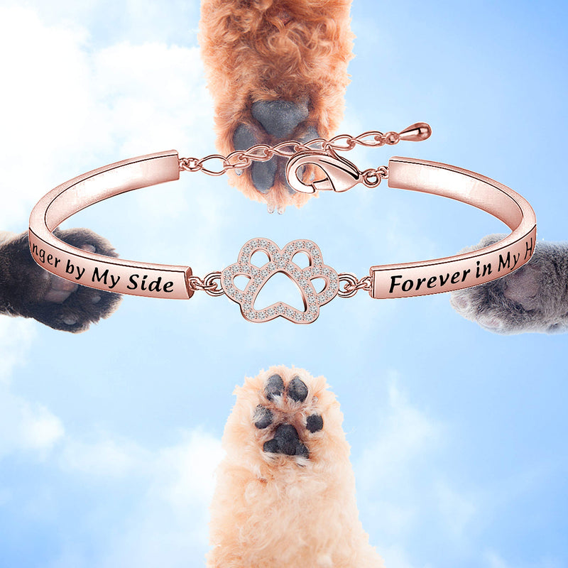 [Australia] - BEKECH Dog Memorial Bracelet No Longer by My Side But Forever in My Heart Crystal Paw Print Bracelet Loss of Pet Jewelry Memorial Gift for Women rose gold 
