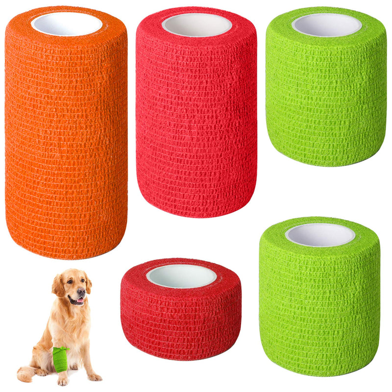 5 Rolls Vet Wrap Pet Self-Adhesive Bandage Cohesive Tapes for Animals (Blue or Orange+Green+Red) 4inch+3inch+2inch+1inch - PawsPlanet Australia