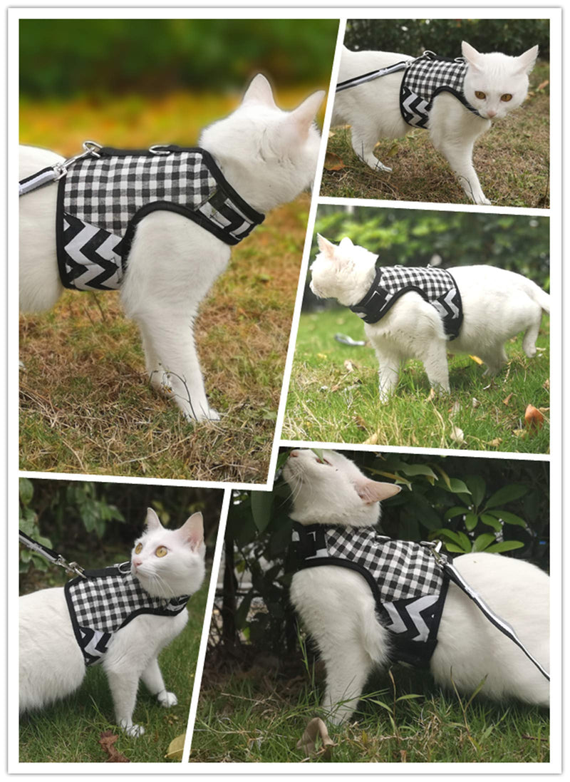 Yizhi Miaow Escape Proof Kitten Harness with Leash Small, Adjustable Kitten Walking Jackets, Padded Kitten Vest Black Plaid - PawsPlanet Australia