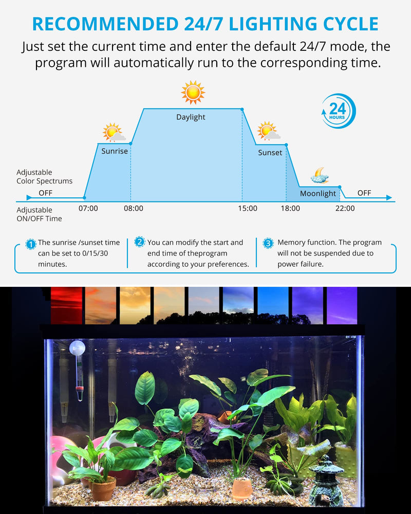 NICREW RGB+W 24/7 LED Aquarium Light with Remote Controller, Full Spectrum Fish Tank Light for Planted Freshwater Tanks, Planted Aquarium Light with Extendable Brackets to 12-18 Inches, 12 Watts 12 - 18 in - PawsPlanet Australia