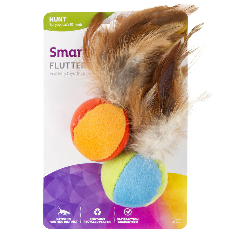 SmartyKat Multi-Textured Fuzzy & Feather Toys for Cats & Kittens, Mimics Look & Feel of Prey, Fun & Interactive Play - Multiple Styles Flutter Balls, 2-Set - PawsPlanet Australia