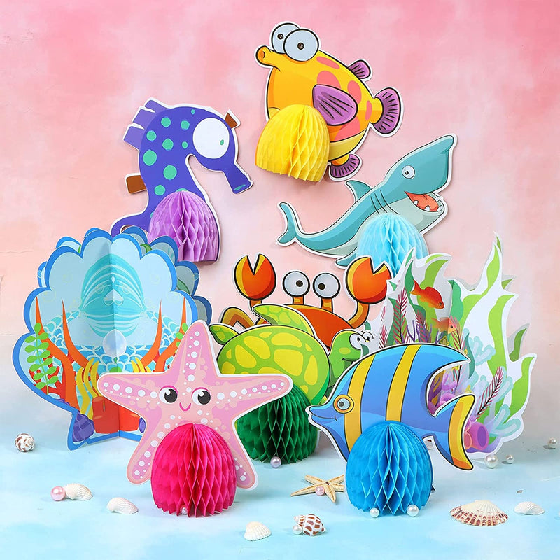 HONGJIA 16 Pieces Sea Animal Honeycomb Centerpieces Under The Sea Party Decorations Ocean Theme Honeycomb Table Topper for Kids Birthday Party Decoration Supplies (16 PCS) 16 PCS - PawsPlanet Australia