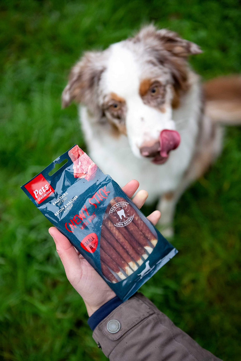 Pets Unlimited Chewy Sticks with Beef, 8pc transparent - PawsPlanet Australia