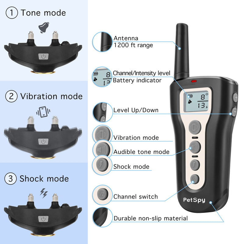 [Australia] - PetSpy P320N Dog Shock Collar with Remote for Dogs Training with Vibration and Tone Rechargeable and Waterproof E-Collar 