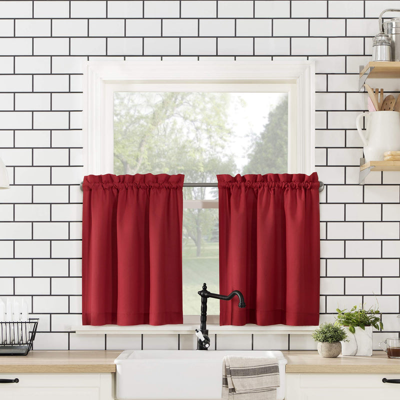 No. 918 Martine Microfiber 3-Piece Kitchen Curtain Set, 54 in x 36, Red 54 in x 36 in (3 Piece) Kitchen Set - PawsPlanet Australia