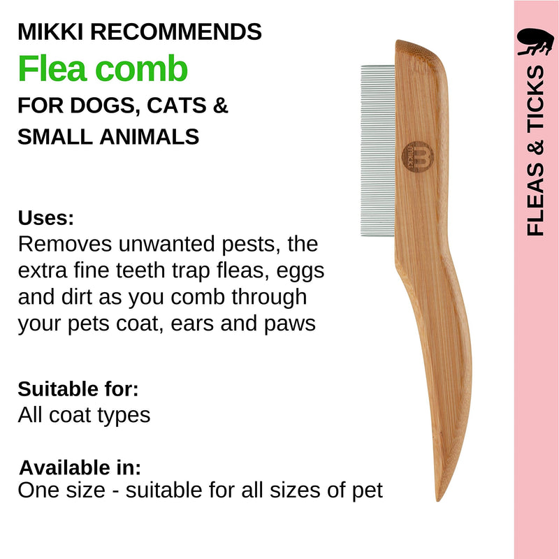 Mikki Bamboo Anti-Tangle Flea and Tick Removal Comb for Dog, Cat, Puppy, for All Coat Types, Removes Flea Eggs, Handmade from Natural Sustainable Bamboo - PawsPlanet Australia