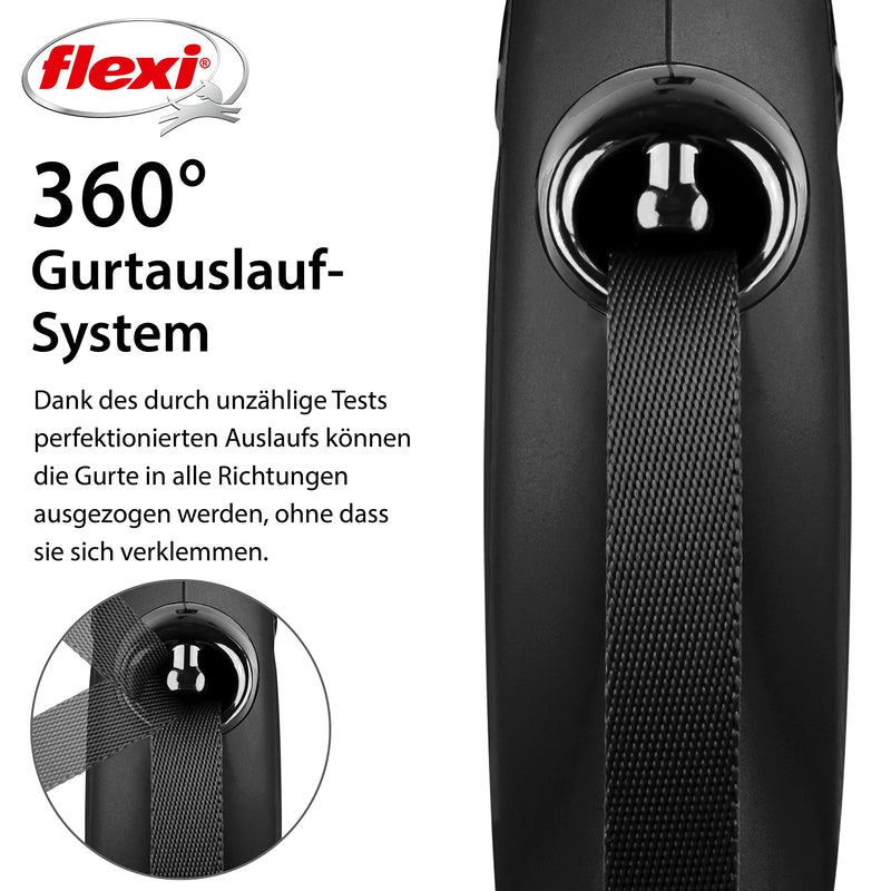 FLEXI - New classic, extendable leash for dogs up to 50 kg - Ultra strong strap - 360° guidance and braking system - L - 8 m - Black L: 8 m - PawsPlanet Australia