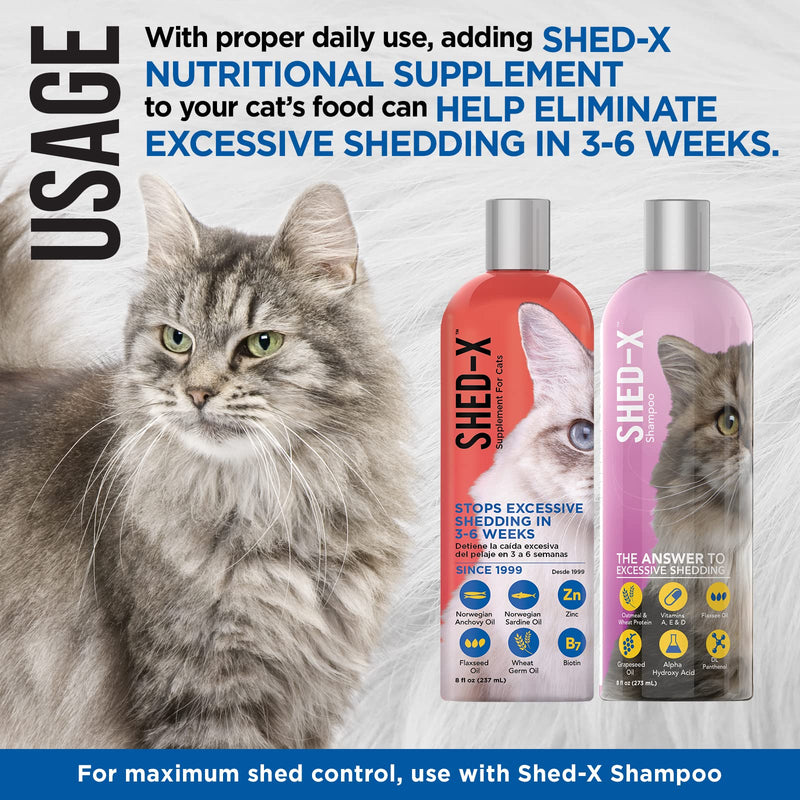 Shed-X Liquid Daily Supplement for Cats, 8 oz – 100% Natural – Eliminates Excessive Cat Shedding with Daily Supplement of Essential Fatty Acids, Vitamins and Minerals - PawsPlanet Australia