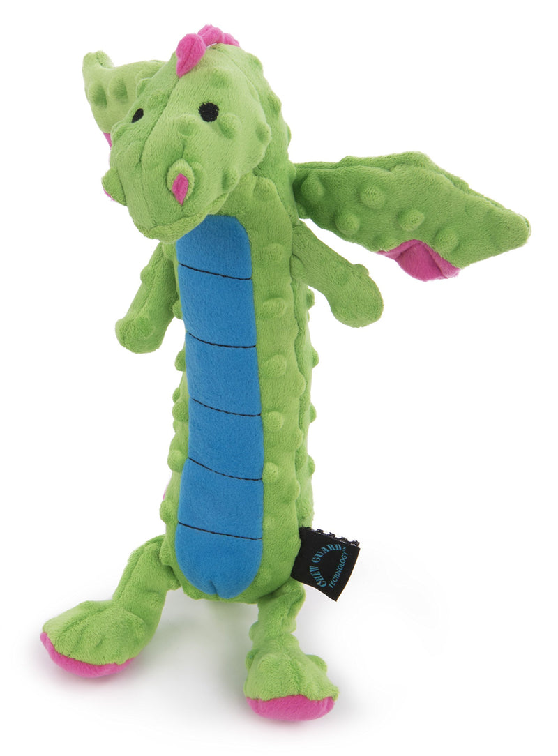 goDog Dragons Skinny Squeaker Dog Toy, Chew Resistant, Durable Plush, Soft, Tough, Reinforced Seams, Green, Large - PawsPlanet Australia